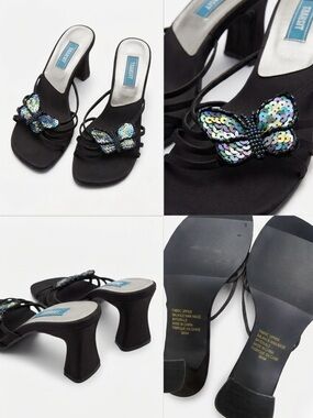 🦋 Vintage Y2K Transit Sequin Butterfly Strappy Kitten Heel Mules